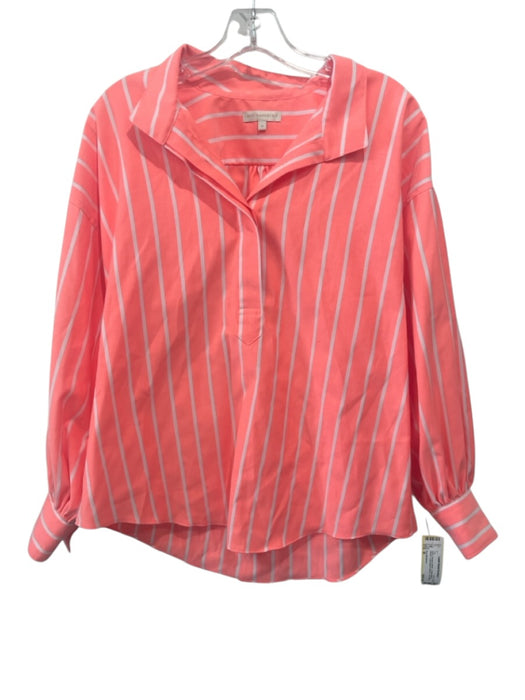 Ann Mashburn Size M Neon Orange & White Cotton Blend Striped 1/2 Button Top Neon Orange & White / M