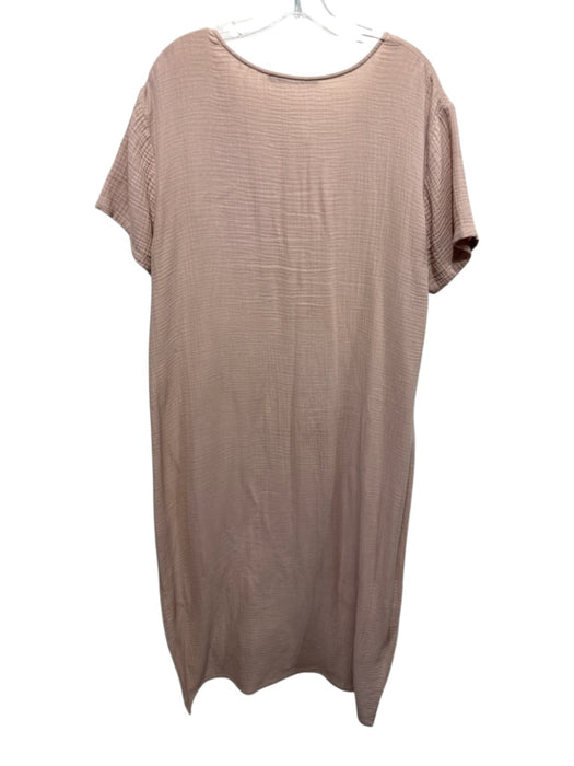 Jenni Kayne Size L Beige Pink Cotton Gauze V Neck Side Slits Midi Dress Beige Pink / L