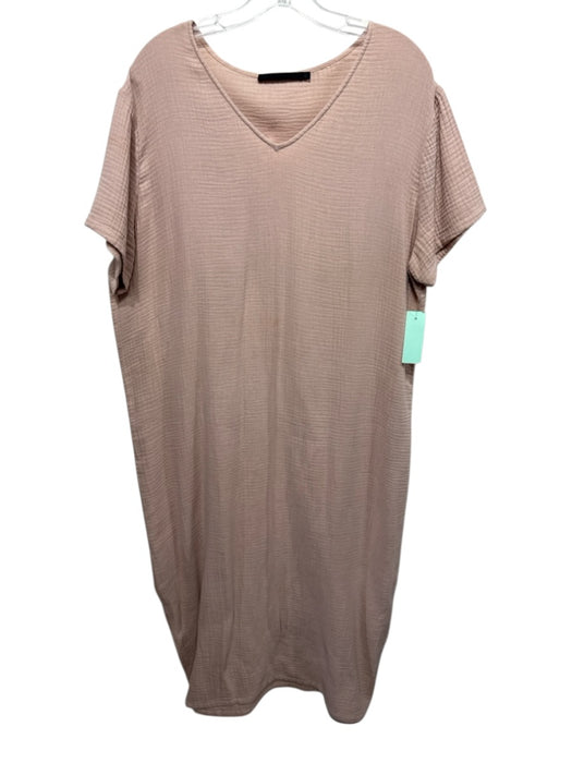 Jenni Kayne Size L Beige Pink Cotton Gauze V Neck Side Slits Midi Dress Beige Pink / L