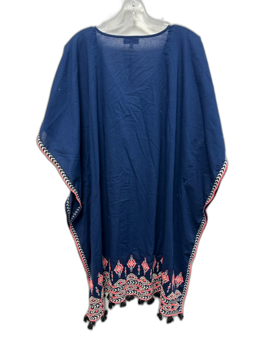 Nooki London Size L Blue, Orange, Multi Cotton Cap Sleeve Embroidery Midi Dress Blue, Orange, Multi / L