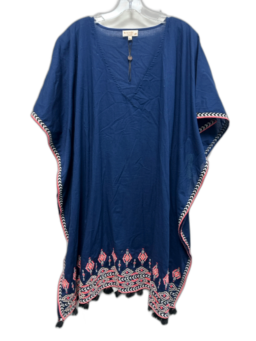 Nooki London Size L Blue, Orange, Multi Cotton Cap Sleeve Embroidery Midi Dress Blue, Orange, Multi / L