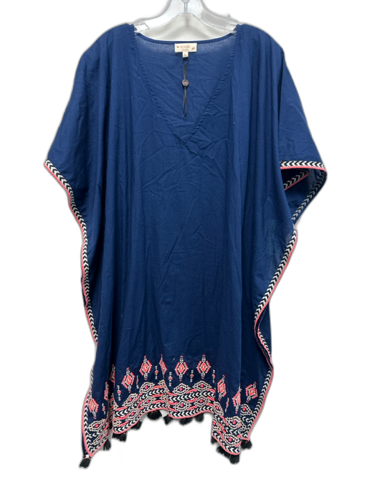Nooki London Size L Blue, Orange, Multi Cotton Cap Sleeve Embroidery Midi Dress Blue, Orange, Multi / L