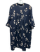 Rosso35 Size 44 Navy Blue & Beige Linen 1/2 Sleeve Botanical Print Midi Dress Navy Blue & Beige / 44