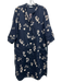 Rosso35 Size 44 Navy Blue & Beige Linen 1/2 Sleeve Botanical Print Midi Dress Navy Blue & Beige / 44