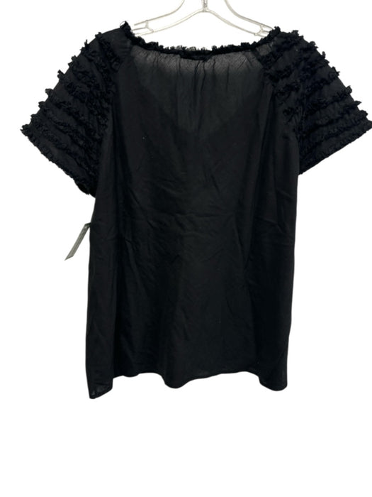 Matta Size L Black Cotton Raw Edge Ruffle Detail Short Sleeve V Neck Top Black / L