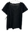 Matta Size L Black Cotton Raw Edge Ruffle Detail Short Sleeve V Neck Top Black / L