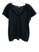 Matta Size L Black Cotton Raw Edge Ruffle Detail Short Sleeve V Neck Top Black / L