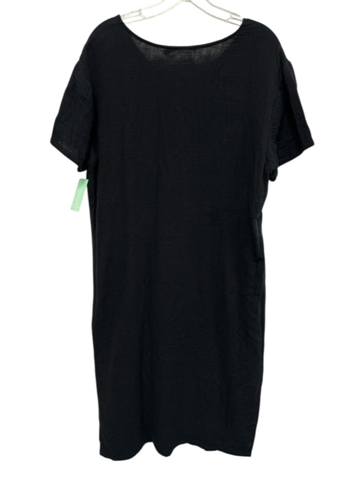 Jenni Kayne Size M Black Cotton Short Sleeve Waffle V Neck Side Slit Dress Black / M