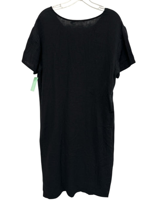 Jenni Kayne Size M Black Cotton Short Sleeve Waffle V Neck Side Slit Dress Black / M