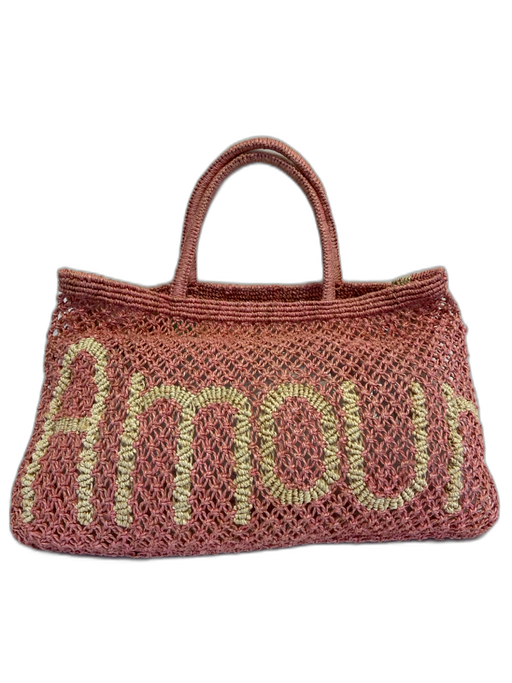 The Jacksons Pink & Cream Jute Weave Words Top Handle Tote Bag Pink & Cream / Medium