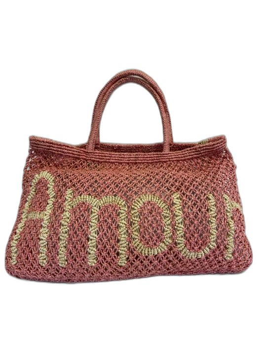 The Jacksons Pink & Cream Jute Weave Words Top Handle Tote Bag Pink & Cream / Medium