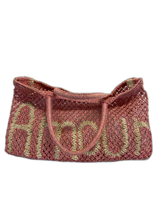 The Jacksons Pink & Cream Jute Weave Words Top Handle Tote Bag Pink & Cream / Medium