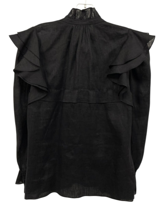 Isabel Etoile Marant Size 42 Black Linen Long Balloon Sleeve Button Up Top Black / 42