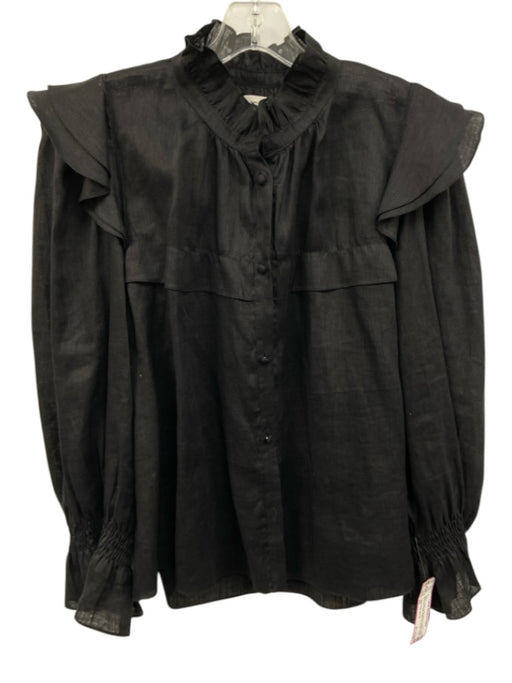 Isabel Etoile Marant Size 42 Black Linen Long Balloon Sleeve Button Up Top Black / 42