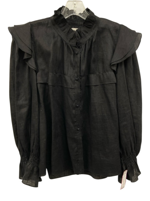 Isabel Etoile Marant Size 42 Black Linen Long Balloon Sleeve Button Up Top Black / 42