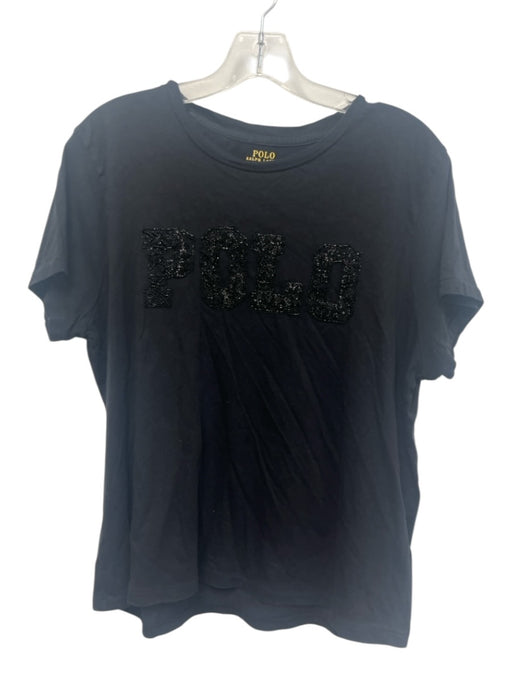 Polo Ralph Lauren Size XL Black Cotton Short Sleeve Beaded T Shirt Logo Top Black / XL