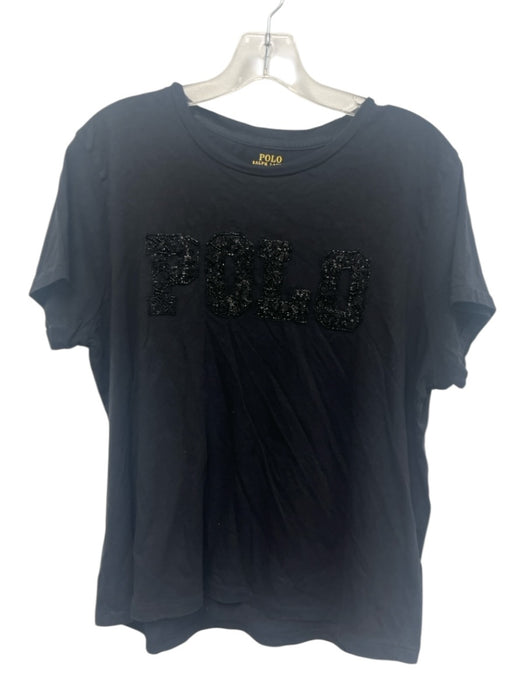 Polo Ralph Lauren Size XL Black Cotton Short Sleeve Beaded T Shirt Logo Top Black / XL