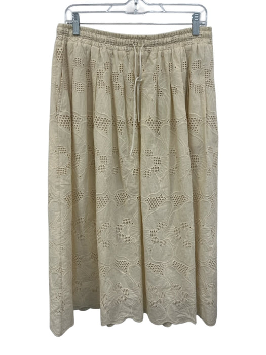 Ottod'Ame Size 6 Beige Cotton Elastic Drawstring Waist Floral Eyelet Maxi Skirt Beige / 6