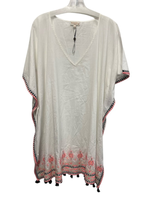 Nooki London Size L White, Pink & Black Cotton Embroidered Trim V Neck Dress White, Pink & Black / L