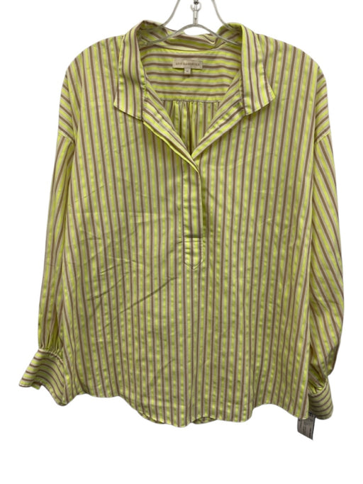 Ann Mashburn Size M Cream, Yellow & Beige Cotton Blend Striped Shirt Top Cream, Yellow & Beige / M