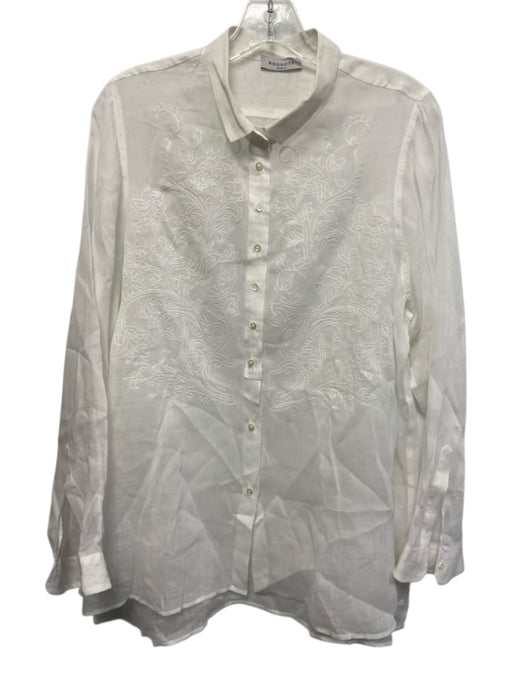 Rosso35 Size 48 White Ramie Long Sleeve Embroidered Button Front Shirt Top White / 48