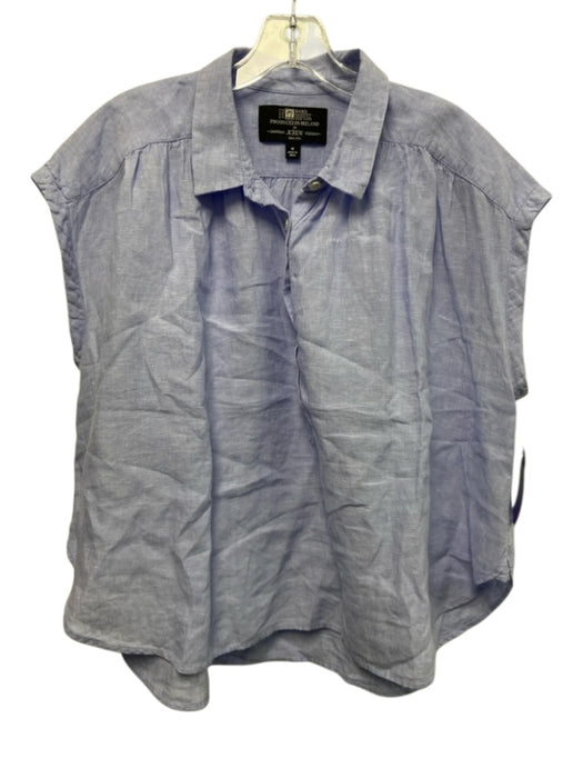 Baird McNutt Size M Blue Linen Cap Sleeve Collared 1/2 Button Top Blue / M