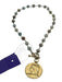 Blue & Brown Gold Tone Metal Bead Precious Stone Coin Pendant Necklace Blue & Brown