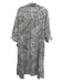 Rosso35 Size 46 White & Navy Blue Linen Geometric Stripe Half Sleeve Dress White & Navy Blue / 46