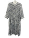 Rosso35 Size 46 White & Navy Blue Linen Geometric Stripe Half Sleeve Dress White & Navy Blue / 46