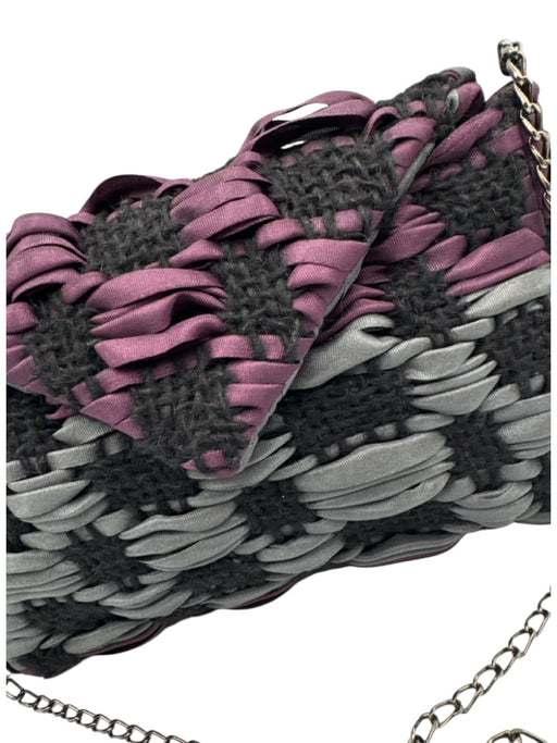 Maria La Rosa Black, Gray, Purple Textile Woven Envelope Crossbody Bag Black, Gray, Purple / S