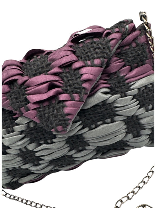 Maria La Rosa Black, Gray, Purple Textile Woven Envelope Crossbody Bag Black, Gray, Purple / S