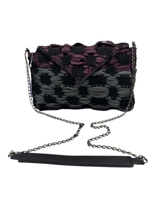 Maria La Rosa Black, Gray, Purple Textile Woven Envelope Crossbody Bag Black, Gray, Purple / S