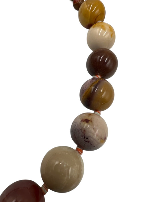 burgundy, yellow, beige Stone Round Beads Knotted Lobster Clasp Necklace burgundy, yellow, beige