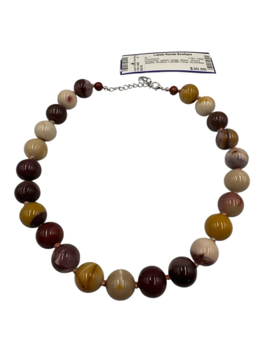 burgundy, yellow, beige Stone Round Beads Knotted Lobster Clasp Necklace burgundy, yellow, beige