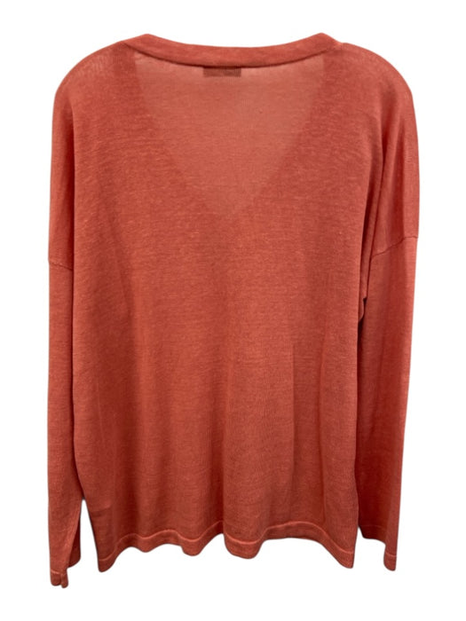 Peserico Size 50 Coral Orange Linen & Cotton Long Sleeve Rhinestone Knit Sweater Coral Orange / 50