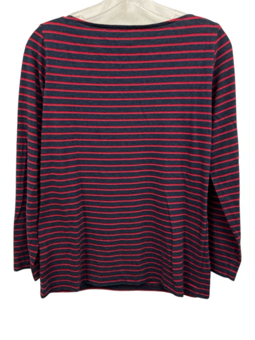 Ann Mashburn Size L Navy Blue & Red Cotton Long Sleeve Stripe Boat Neck Top Navy Blue & Red / L