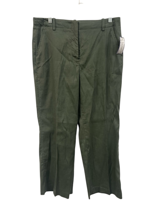 Ann Mashburn Size 10 Olive Green Linen & Cotton Zip Fly Mid Rise Wide Leg Pants Olive Green / 10