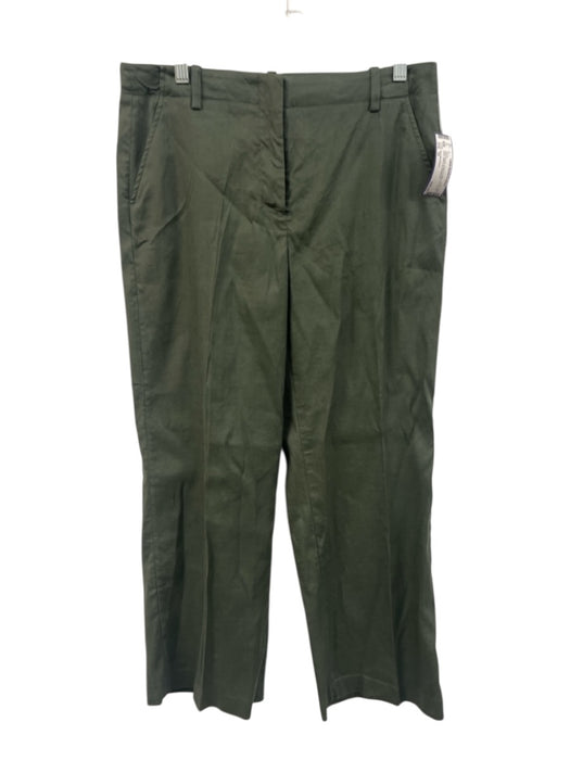 Ann Mashburn Size 10 Olive Green Linen & Cotton Zip Fly Mid Rise Wide Leg Pants Olive Green / 10