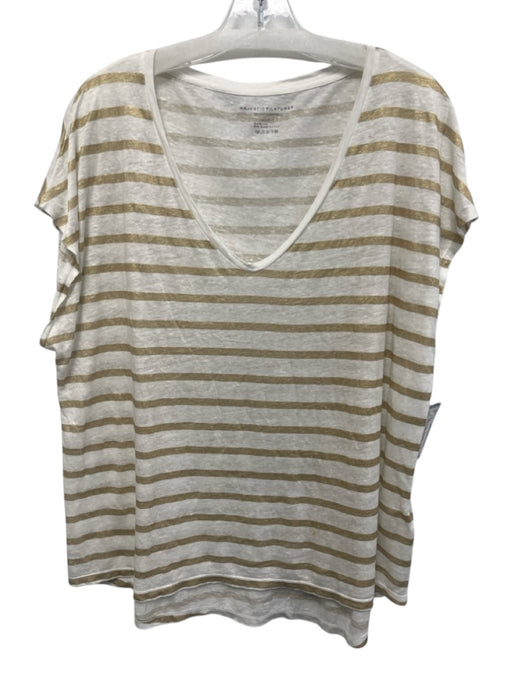 Majestic Filatures Size 3 White & Gold Linen Blend Striped Cap Sleeve Top White & Gold / 3