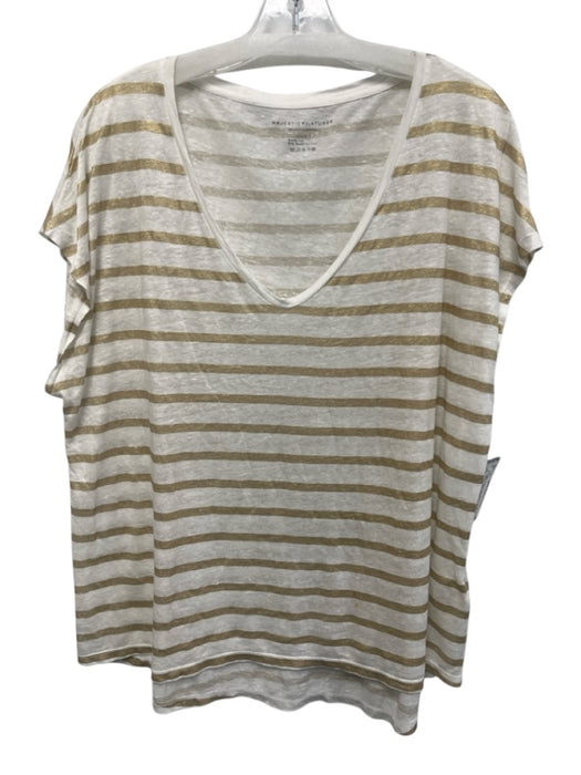 Majestic Filatures Size 3 White & Gold Linen Blend Striped Cap Sleeve Top White & Gold / 3