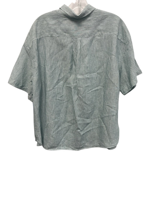 Ann Mashburn Size L Green & White Linen Striped 1/2 Sleeve Button Up Shirt Top Green & White / L
