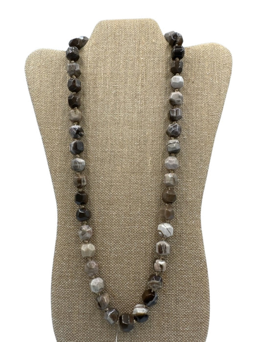 No Brand Brown & Gray Polished Stone Geometric Cut Necklace Brown & Gray