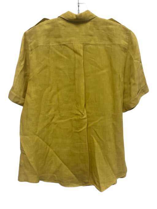 Ann Mashburn Size L Yellow Linen Button Up Short Sleeve Collar Top Yellow / L
