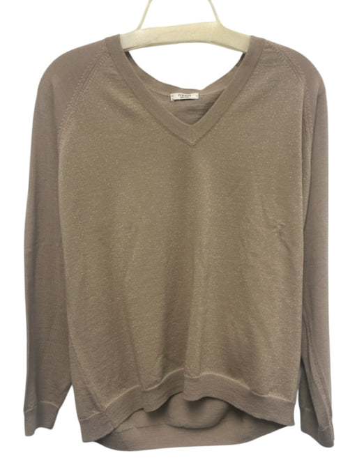 Peserico Size 48 Beige & Gold Wool Long Sleeve Metalic Threading V Neck Sweater Beige & Gold / 48