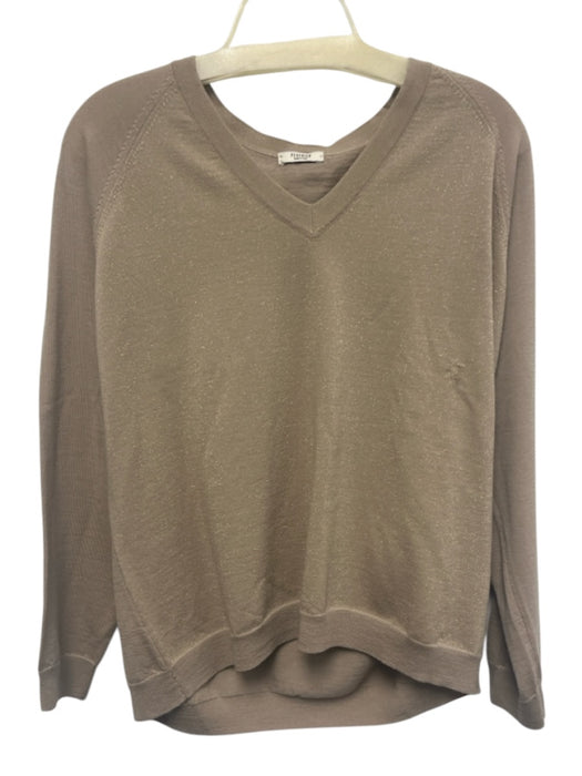 Peserico Size 48 Beige & Gold Wool Long Sleeve Metalic Threading V Neck Sweater Beige & Gold / 48
