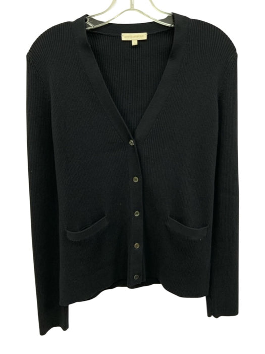 Ann Mashburn Size L Dark Navy Cotton Blend Long Sleeve Button Up Ribbed Sweater Dark Navy / L