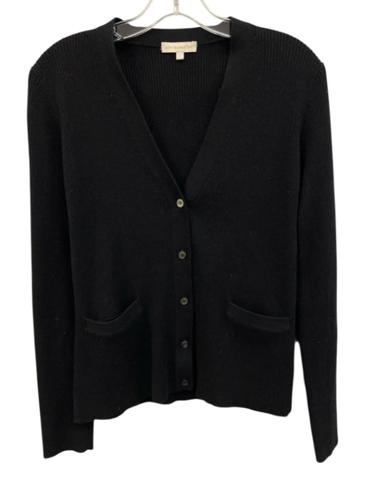 Ann Mashburn Size L Black Cotton Blend Long Sleeve Button Up Ribbed Sweater Black / L