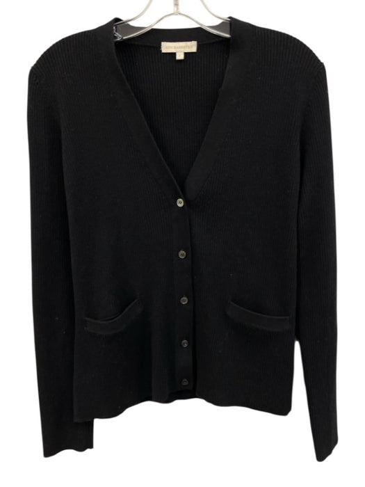 Ann Mashburn Size L Black Cotton Blend Long Sleeve Button Up Ribbed Sweater Black / L