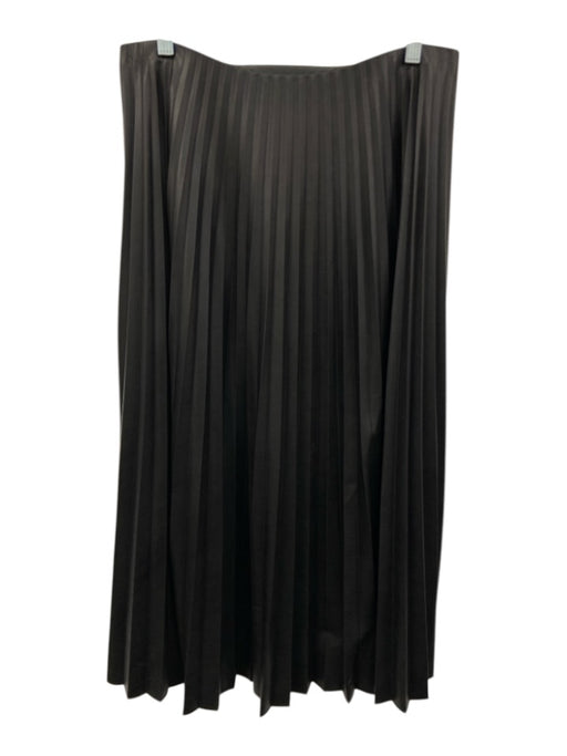 Ann Mashburn Size L Black Poly Blend Pleather Pleated Back Zip Midi Skirt Black / L