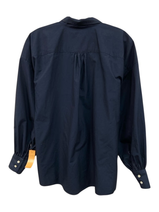 Ann Mashburn Size M Dark Blue Cotton Poplin Long puff sleeve Mock Neck Top Dark Blue / M